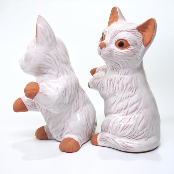 Cat Figurines, Set Two, Terra Cotta, White Glaze - Picture 5 of 8